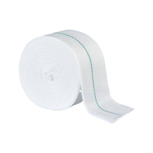 Elastischer Schlauchverband, weiß, türkisfarbener Rand, gerollt