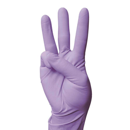 Nitril-Handschuh in Violett, gepolsterte Passform, Handfläche nach vorn