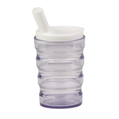Trinkbecher mit Trinkhalm, gerippt, auslaufsicher, bruchsicher, grau-violett
