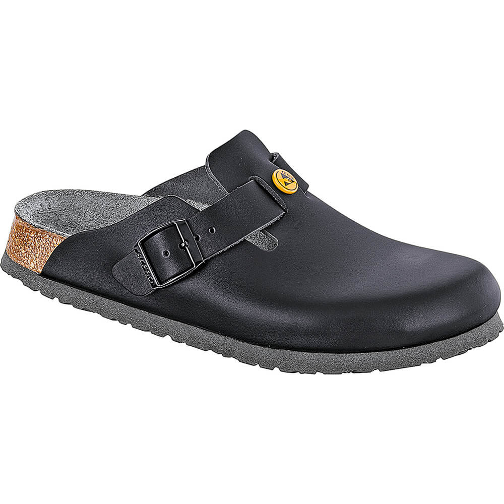 Birkenstock Boston ESD Clog aus schwarzem Naturleder mit Schnalle am Rist