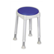 Behrend Duschhocker mit gepolsterter runder Sitzfläche (Soft-Pad), blau, 7-fach höhenverstellbar