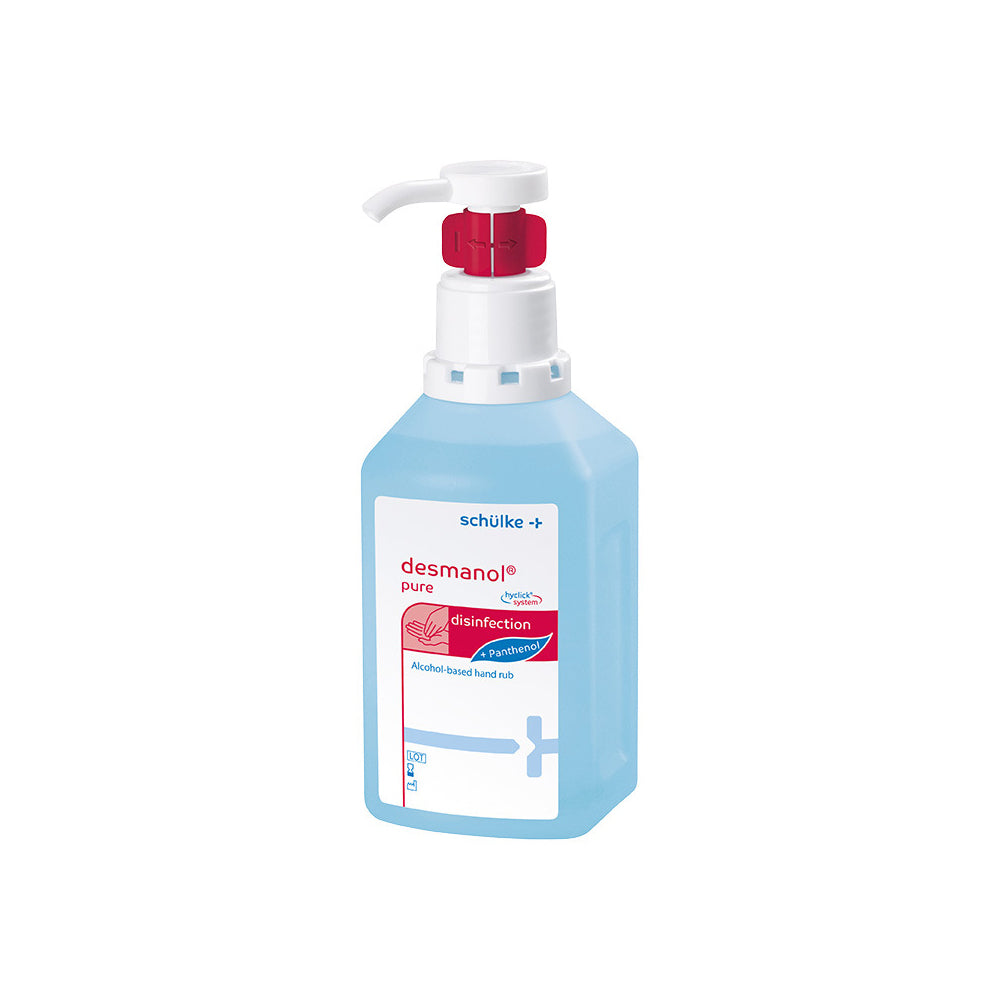 Handdesinfektionsmittel parfümfrei mit rotem Pumpkopf, blau