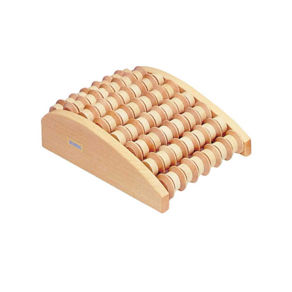 Fußmassage-Roller aus Holz mit vielen Massagewalzen auf breiter Basis