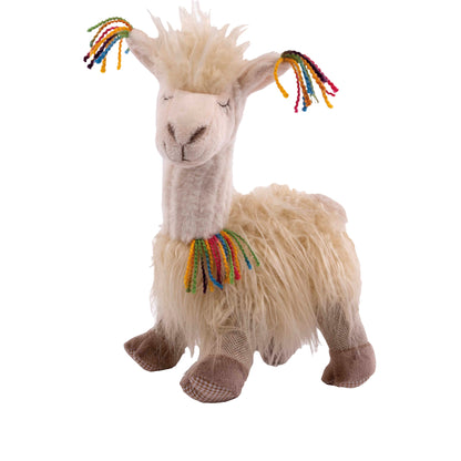 Körnerkissen-Bezug Lama beige mit bunten Zöpfen und gestreiftem Halsschal