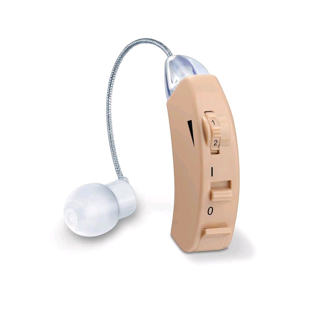 Beurer Hörverstärker HA 50 in Beige mit Regler, Kabel und weißem Ohraufsatz