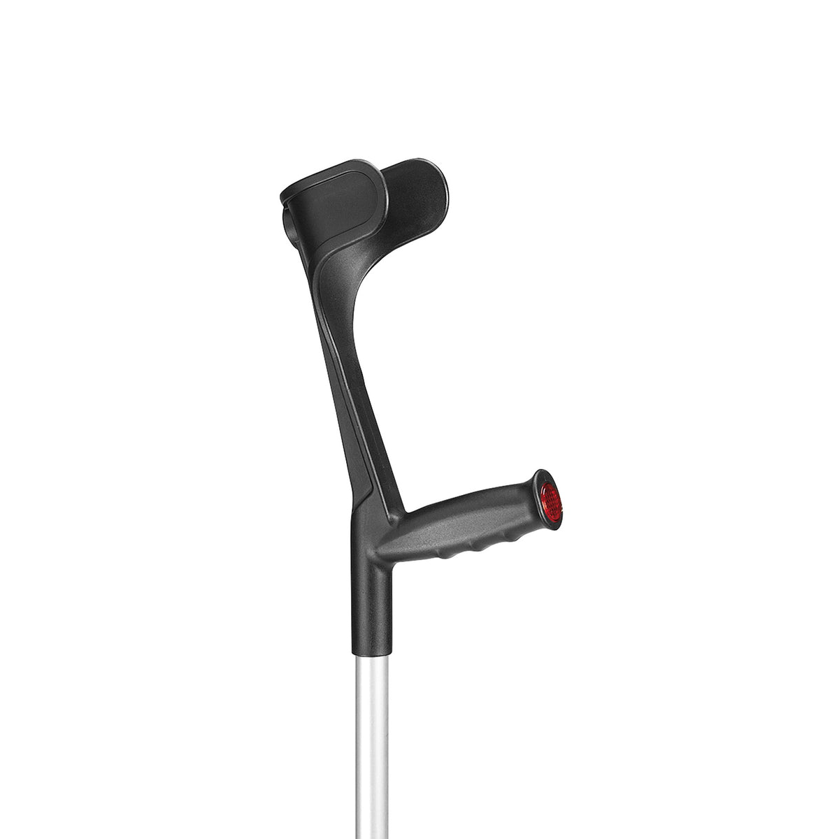 Gehstock mit L-förmigem Griff, schwarzem Griffpolster, Aluminium-Schaft und rutschfester Spitze