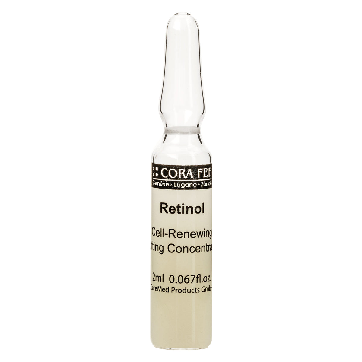 Cora Fee Retinol-Ampulle, Glas mit Etikett „Retinol“ und 2 ml