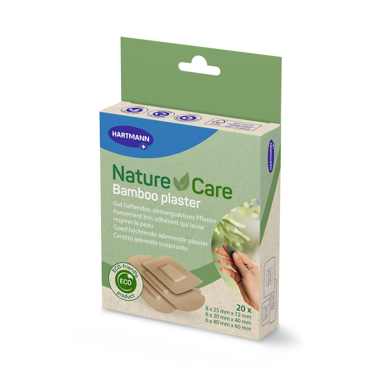 Hartmann Nature Care Bambus-Pflasterstrips, 3 Größen, beige Pflasterstreifen auf Packung