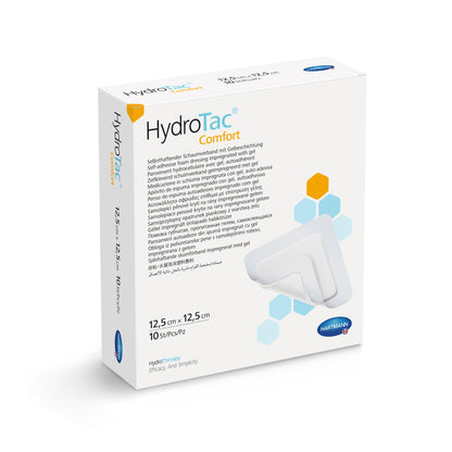 Verbandpackung HydroTac, Rückseite mit Produktinfos, Größe 12,5×12,5 cm