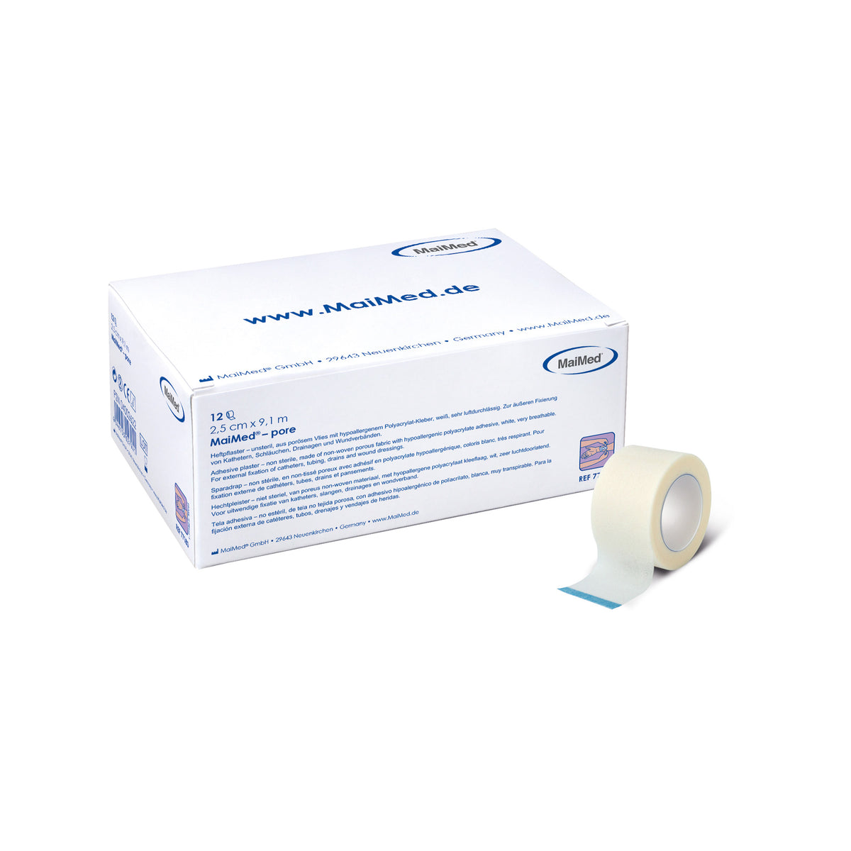 MaiMed Vlies-Heftpflaster, Rolle 5 cm x 9,1 m, mit ausgerolltem Streifen