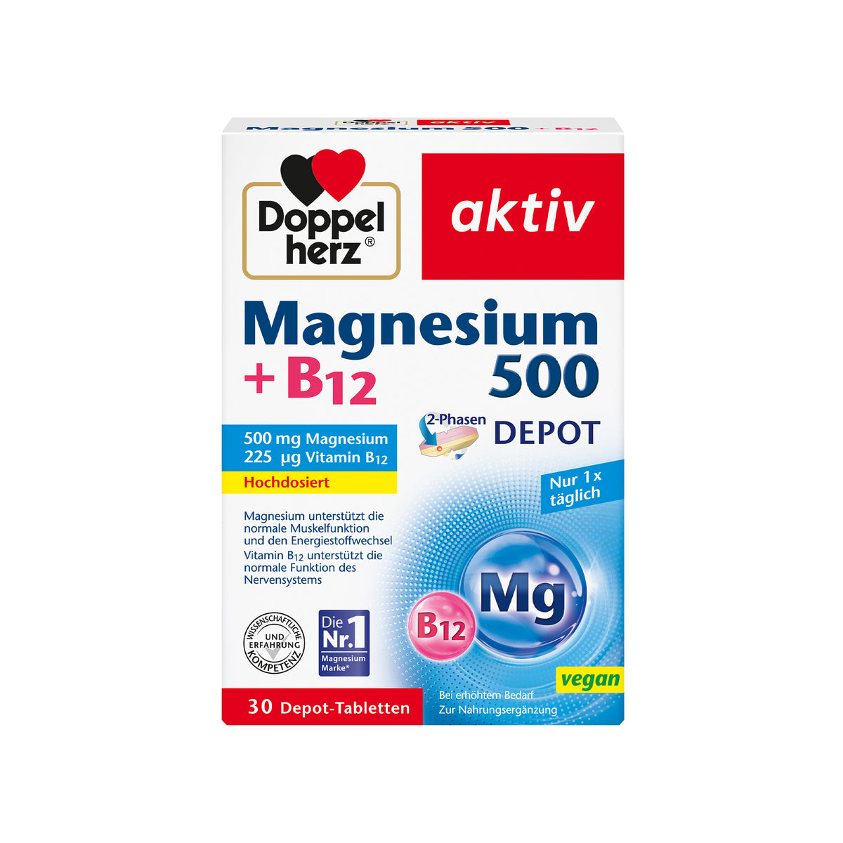 Doppelherz aktiv Magnesium + B12 500 Depot, 30 2-Phasen-Depot-Tabletten