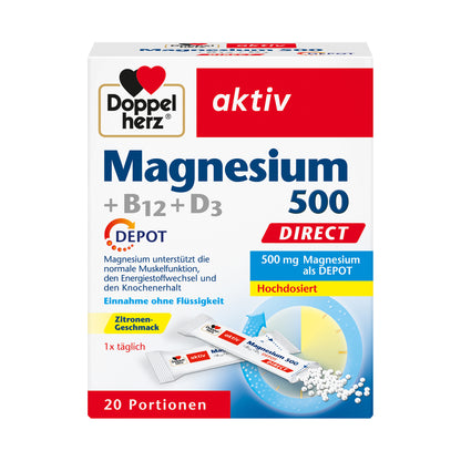 Doppelherz aktiv Magnesium 500 + B12 + D3 Depot-Packung, 20 Portionen
