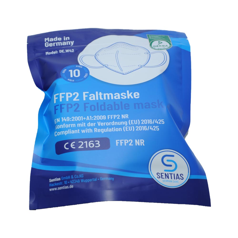 FFP2-Faltmaske in blauer 10er-Verpackung, Made in Germany