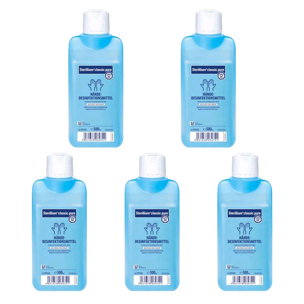 Sterillium classic pure Handdesinfektionsmittel-Set, 5×500 ml, blaue Flaschen