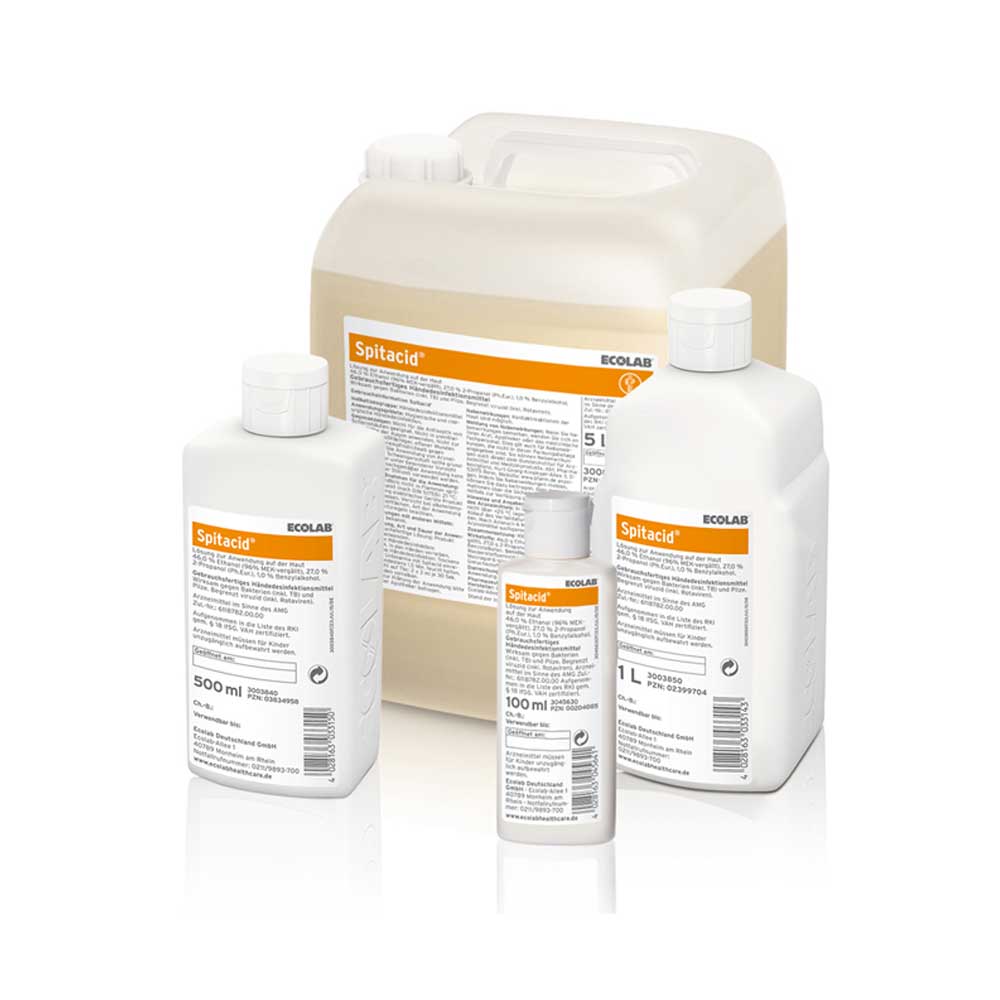 Händedesinfektion Spitacid von Ecolab: Flaschen-Set, 100 ml/500 ml/1 L/5 L