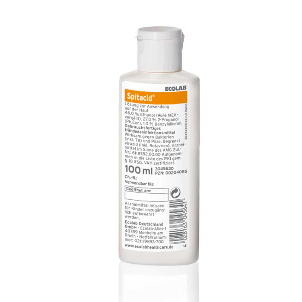 Händedesinfektion Spitacid von Ecolab, 100-ml-Flasche mit Schraubdeckel