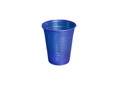 Blauer Einweg-Spülbecher mit Rillen, 180 ml