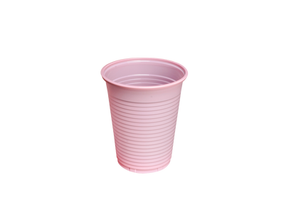 Rosa Einweg-Spülbecher mit Rillen, 180 ml