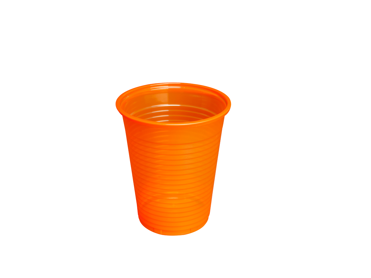 Orange Einweg-Spülbecher mit Rillen, 180 ml