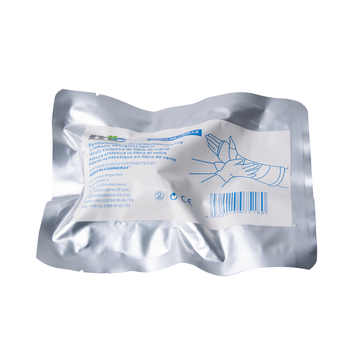 Schwarzer Castverband im silbernen Verpackungsbeutel