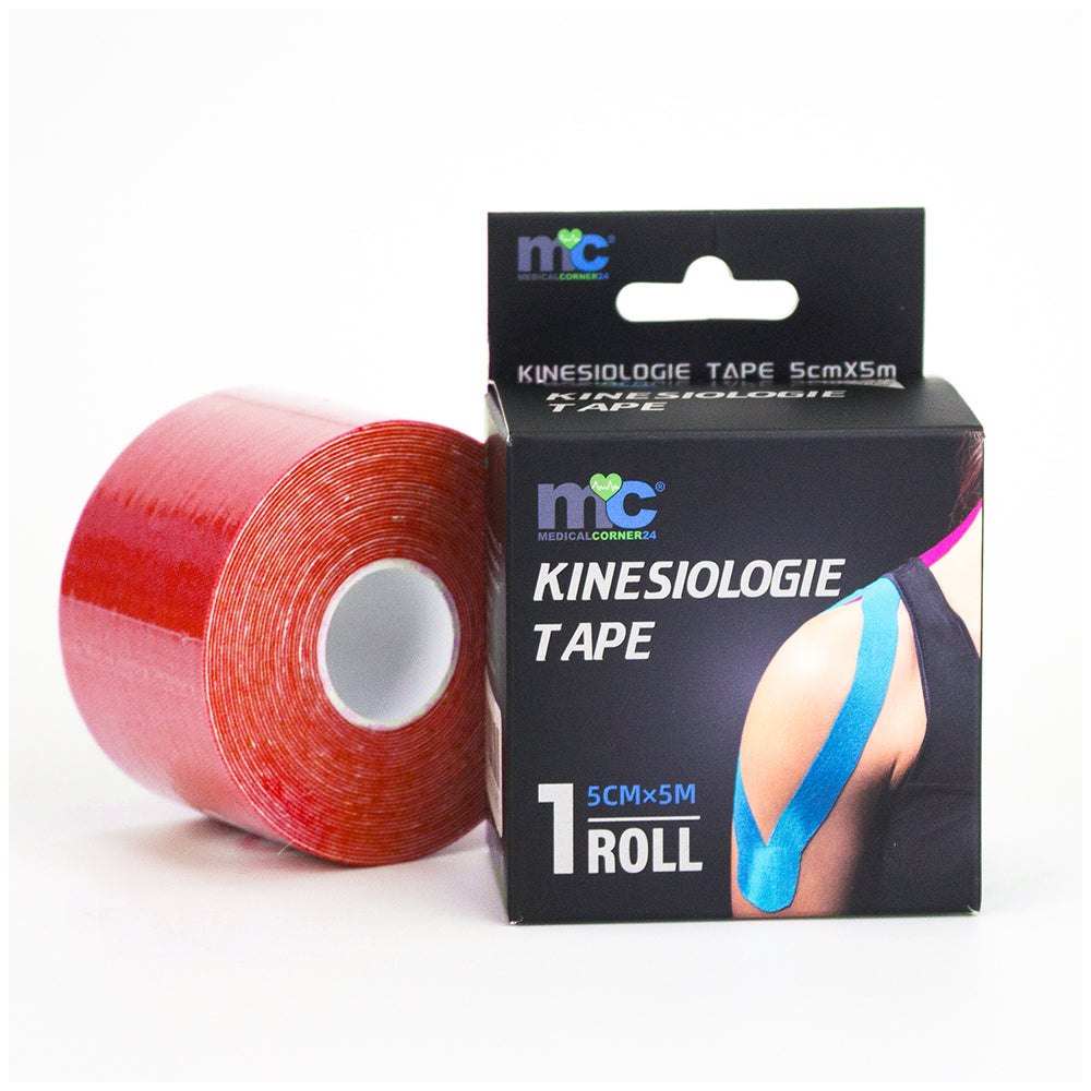 Kinesiologie-Tape-Rolle und Verpackung, Farbe rot