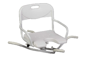 Siège de baignoire avec accoudoirs, dossier et découpe d’hygiène